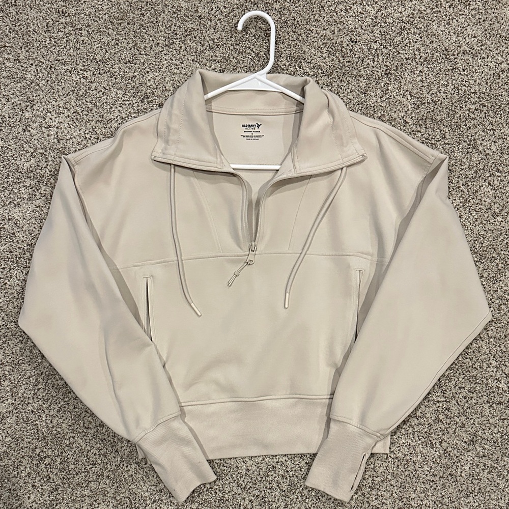 Old Navy Beige Half-Zip Drawstring Sweatshirt